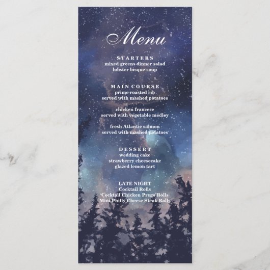 Carte de menu Mariage Starry Night Forest (Devant)
