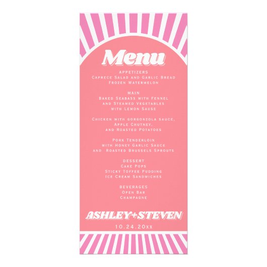 Carte de menu mariage super rose Arche et soleil (Devant)