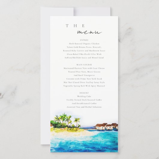 Carte de menu Mariage sur la plage Villa Seascape (Devant)