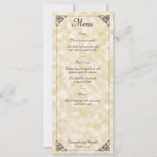 Carte de menu Mariage Tan Parchment Paper Style