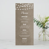 Carte de menu Mariage Taupe String Lights (Debout devant)