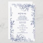 Carte de menu mariage Toile Bleu (Devant / Derrière)