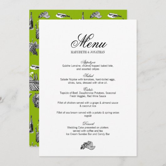 Carte de menu Mariage Toile & Calligraphie (Devant / Derrière)