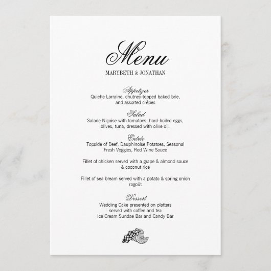 Carte de menu Mariage Toile & Calligraphie (Devant)