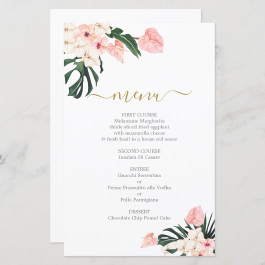 Carte de menu mariage Tropical (Devant / Derrière)