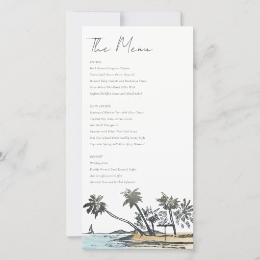 Carte de menu Mariage Tropical Beach Palm Tree Ske (Devant)
