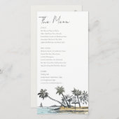 Carte de menu Mariage Tropical Beach Palm Tree Ske (Devant / Derrière)
