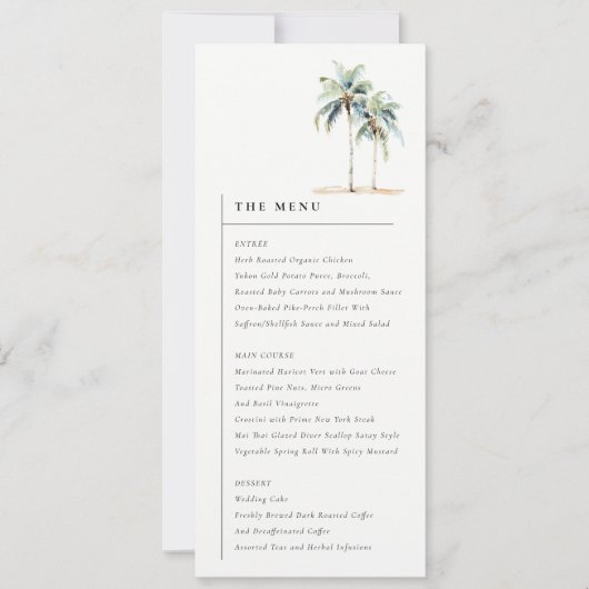 Carte de menu Mariage tropical minimal Palm Trees (Devant)