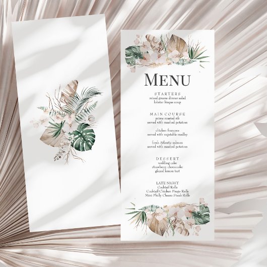 Carte de menu Mariage Tropical Orchid and Monstera