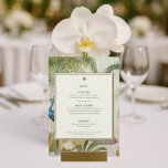 Carte de menu Mariage Tropical Peacock Palm 5x7<br><div class="desc">Élever vos tables de réception avec cette carte de menu Mariage Tropical Peacock Palm 5x7. Doté d'un décor botanique luxuriant composé de feuilles de palmiers, de plumes de paon et de détails exotiques du jardin, ce menu élégant est encadré d'un panneau en ivoire et d'une bordure vert or pour une...</div>