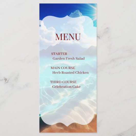 Carte de Menu Mariage Tropical Plage Arrondie (Devant)