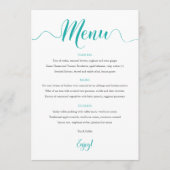 Carte de menu Mariage Turquoise 5"x7" (Devant)