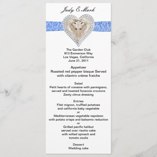 Carte de menu Mariage Unicorn Blue Lace (Devant)