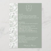 Carte de menu Mariage vert Crest Monogram Sage (Devant)