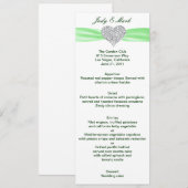 Carte de menu Mariage vert Diamond Heart (Devant / Derrière)