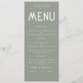 Carte de menu Mariage vert minimaliste Sage texte (Devant)