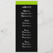 Carte de menu mariage vert, noir feuille de défile (Dos)