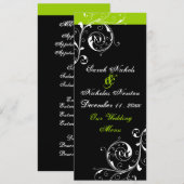 Carte de menu mariage vert, noir feuille de défile (Devant / Derrière)