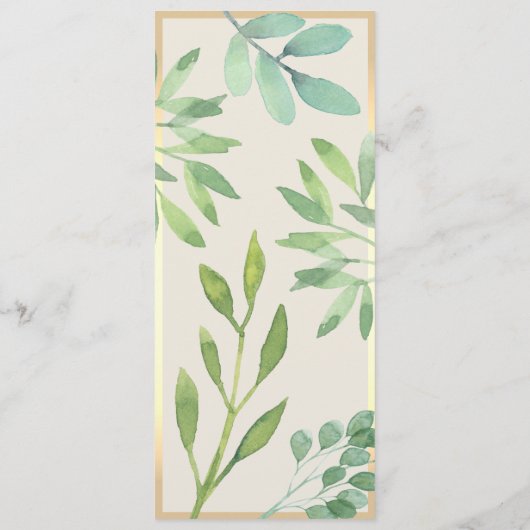 Carte de menu Mariage Vert Or (Dos)