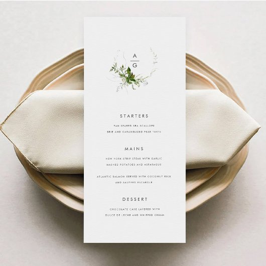 Carte de menu Mariage verte moderne
