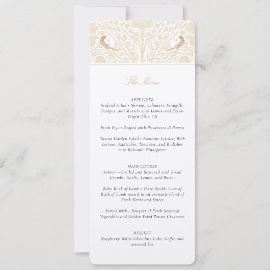 Carte de menu Mariage victorienne d'or (Devant)