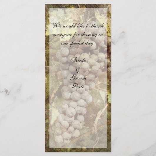 Carte de menu Mariage Vineyard Winery (Dos)