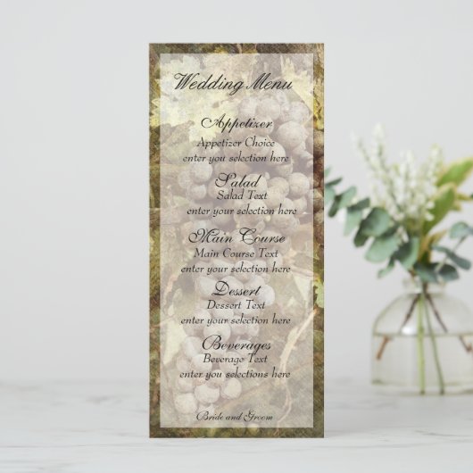 Carte de menu Mariage Vineyard Winery (Debout devant)