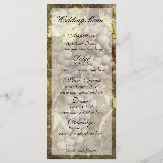 Carte de menu Mariage Vineyard Winery (Devant)