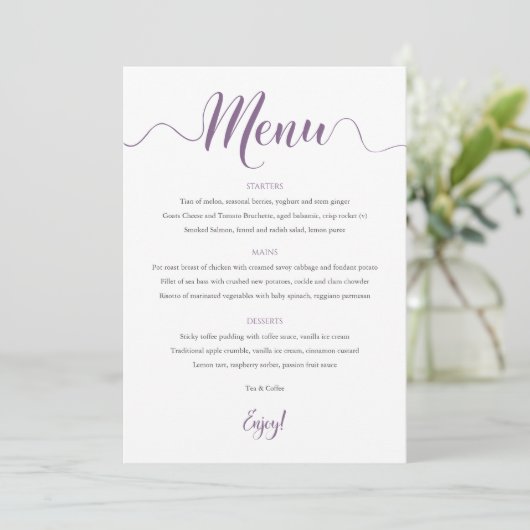 Carte de menu Mariage violet 5x7 (Debout devant)
