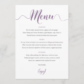 Carte de menu Mariage violet 5x7 (Devant)