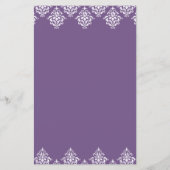 Carte de menu Mariage violet blanc Damask Arabesqu (Dos)