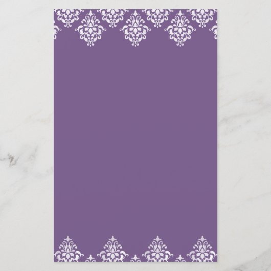 Carte de menu Mariage violet blanc Damask Arabesqu (Dos)