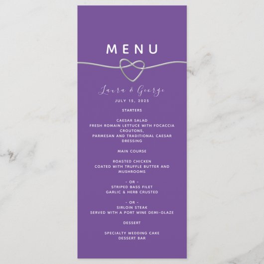 Carte de menu Mariage violet moderne (Devant)