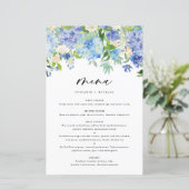 Carte de menu Mariage Watercolor Blue Hydrangeas (Debout devant)