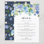 Carte de menu Mariage Watercolor Blue Hydrangeas (Devant / Derrière)