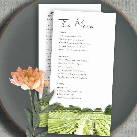 Carte de menu Mariage Watercolor Green Winery Vine