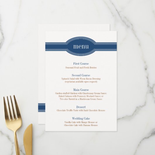 Carte de menu Marine, Collection Mariage Caroline (Devant/Arrière en situation)