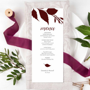 Carte de menu Maroon Mariage botanique