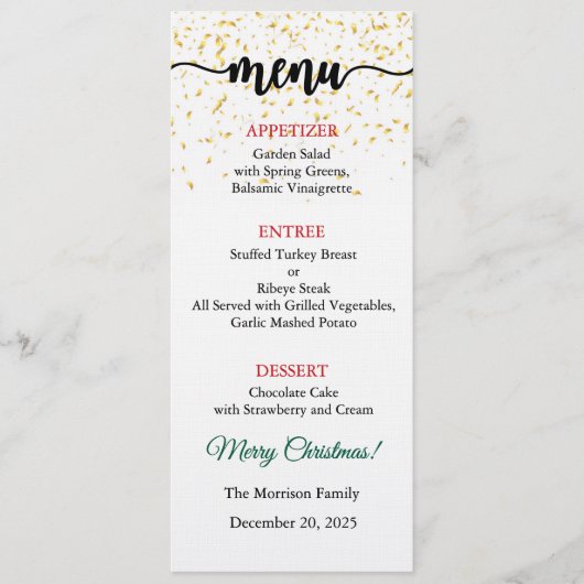 Carte de menu, Menu de Noël, Dîner, Déjeuner (Devant)