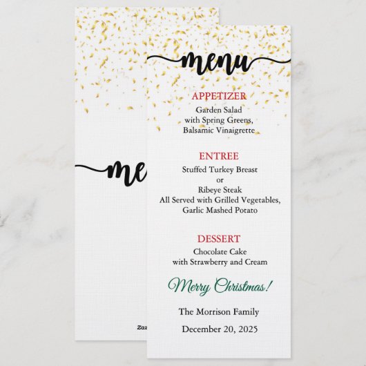 Carte de menu, Menu de Noël, Dîner, Déjeuner (Devant / Derrière)