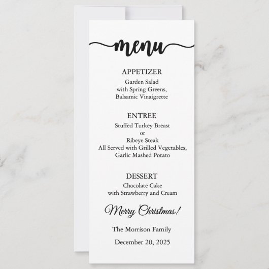 Carte de menu, Menu de Noël, Dîner, Déjeuner (Devant)