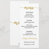 Carte de menu, Menu de Thanksgiving, Dîner, Déjeun (Devant / Derrière)