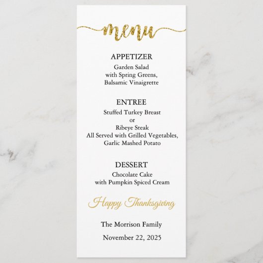 Carte de menu, Menu de Thanksgiving, Dîner, Déjeun (Devant)