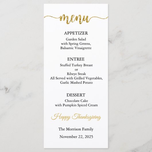Carte de menu, Menu de Thanksgiving, Dîner, Déjeun (Devant)