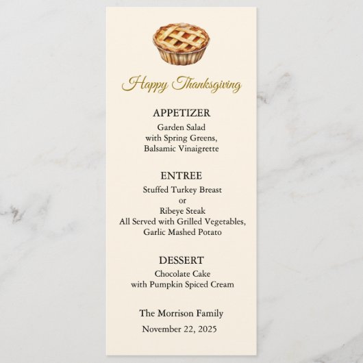 Carte de menu, Menu de Thanksgiving, Dîner, Déjeun (Devant)