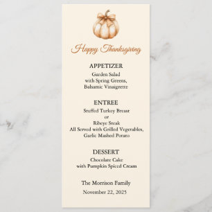 Carte de menu, Menu de Thanksgiving, Dîner, Déjeun