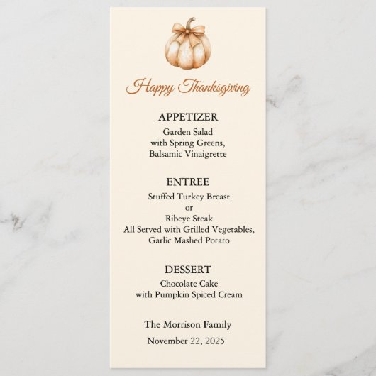 Carte de menu, Menu de Thanksgiving, Dîner, Déjeun (Devant)