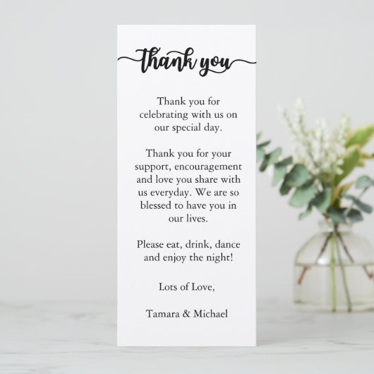 Carte de menu Merci, Merci de menu de réception (Debout devant)