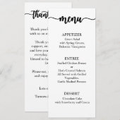 Carte de menu Merci, Merci de menu de réception (Devant / Derrière)