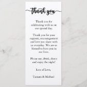 Carte de menu Merci, Merci Menu de réception (Devant)